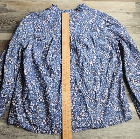 J. Crew X Liberty Fabrics Women's XS Button Front Rufflw Neck Popover Blue - Picture 7 of 11